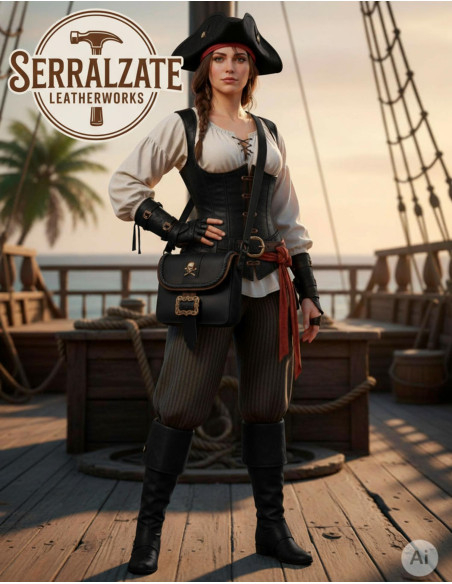 Borsa da pirata in pelle con teschio...