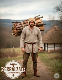 Capelina medieval in pelle modello Lope, colore beige chiaro 2