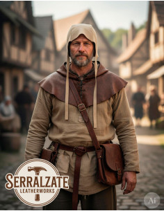 Capelina medieval in pelle modello Lope, colore beige chiaro