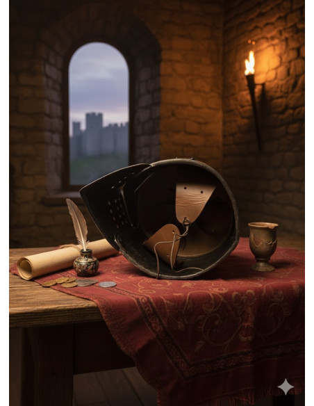 Casco da cavaliere nero con visiera...