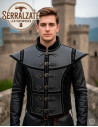 Gilet medieval artigianale in vera pelle, nero