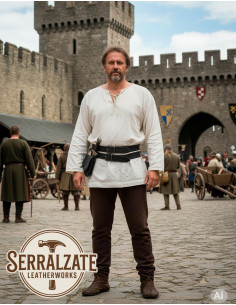 Cintura medievale doppia smontabile in pelle, nera