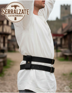 Cintura medievale doppia smontabile in pelle, nera 2