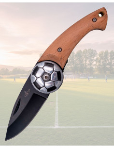 Coltello Calcio Palla Acciaio Filo Nero Legno Faggio