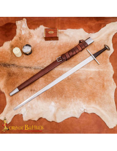 Spada Normanna Tipo XI in Acciaio Tempestato con Fodero