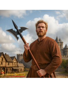 Alabarda medieval forgiata, legno massiccio