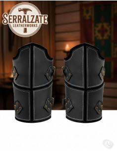 Gambali da guerriero medievale in vera pelle nera