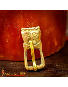 Fibbia medievale in ottone del XIV secolo, testa di re