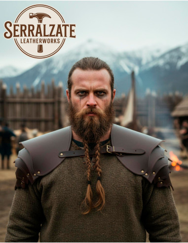 Spalline da guerriero vichingo in cuoio marrone scuro