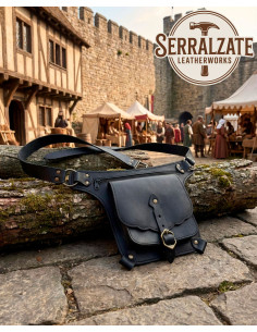 Borsa medievale in pelle di alta qualità nera con cintura