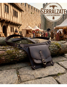 Borsa medievale in pelle di alta qualità marrone con cintura