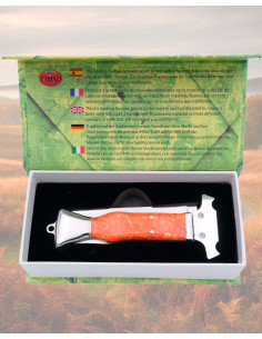 Coltello pieghevole acciaio lucido manico arancione 9,3 cm 2