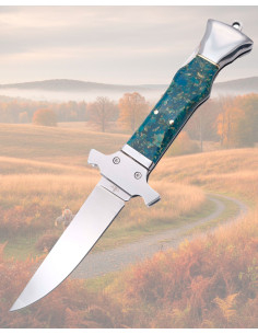 Coltello tascabile in acciaio specchiato manico blu 9,3 cm