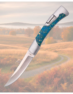 Coltello Third in acciaio 440 con manico acrilico blu...