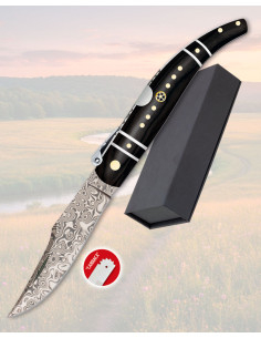 Coltello di Damasco da collezione, carraca, manico nero