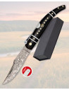 Coltello di Damasco da collezione, carraca, manico nero