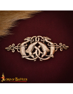 Chiusura per mantello celtico Cervi, bronzo invecchiato