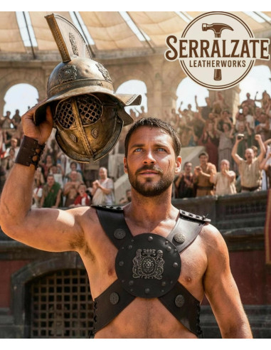 Pettorale gladiatore in cuoio regolabile LARP e cosplay, nero