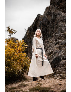 Abito medievale modello Alvilda con Collo Rotondo, naturale