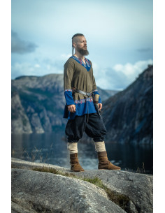 Tunica corta vichinga modello Freydis, colore oliva-blu 2