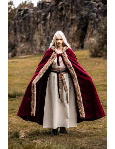 Capa vichinga modello Fjell con pelliccia sintetica, rossa