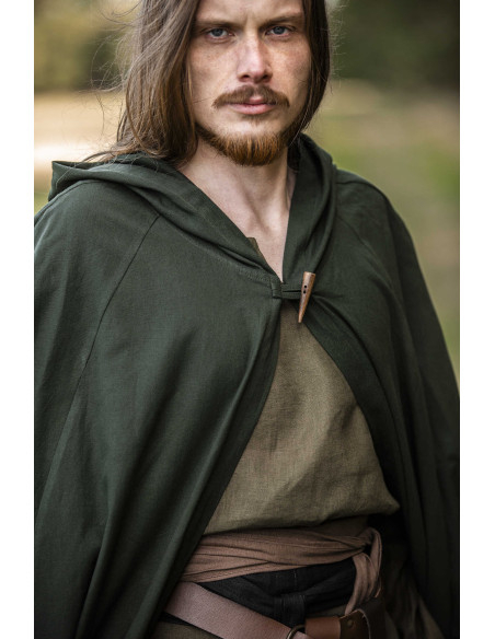 Cappa medieval verde con cappuccio,...
