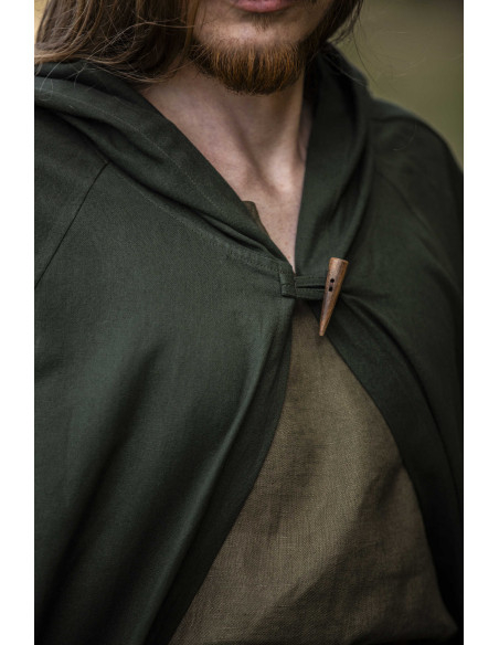 Cappa medieval verde con cappuccio,...
