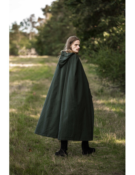 Cappa medieval verde con cappuccio,...