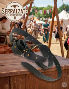 Cintura medieval con tahalí per spada, nero