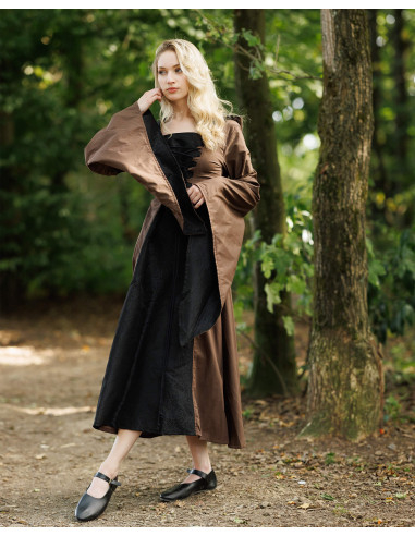 Abito medievale in cotone modello Ophelia, nero-marrone