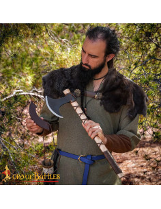 Ascia vichinga forgiata a mano con fodero in cuoio