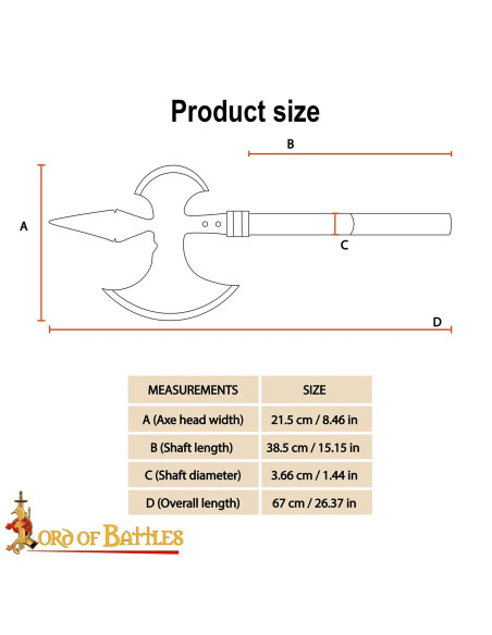 Ascia medieval in acciaio al carbonio...