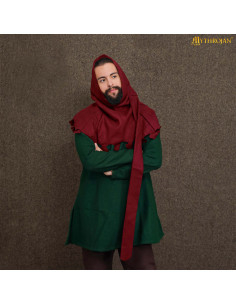 Gugel medieval in lana modello Liripipe, colore rosso 2