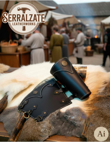 Bracciali in pelle nera robusta per rievocazione storica