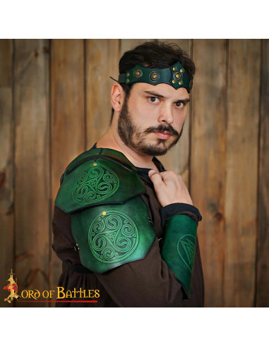 Spallina medievale in cuoio design nodi celtici, colore verde