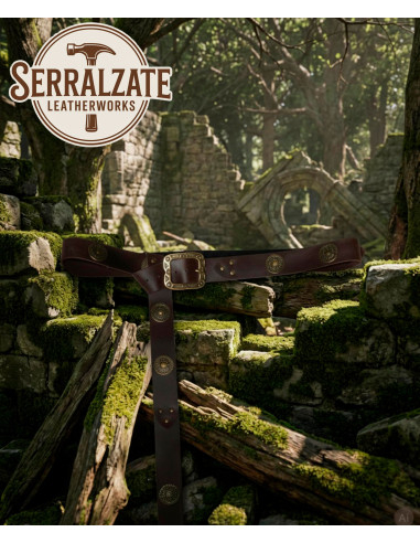 Cintura lunga ricreazione medievale con placche, marrone