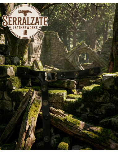 Cintura lunga ricreativa medievale con placche, nera