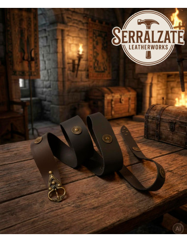 Cintura medieval in cuoio con borchie per LARP, nera