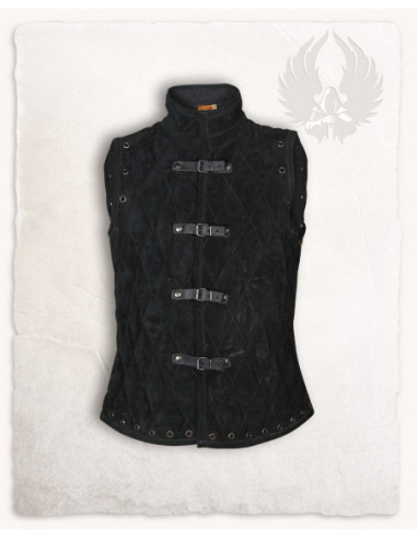 Gilet medieval in pelle scamosciata modello Arthur, colore nero