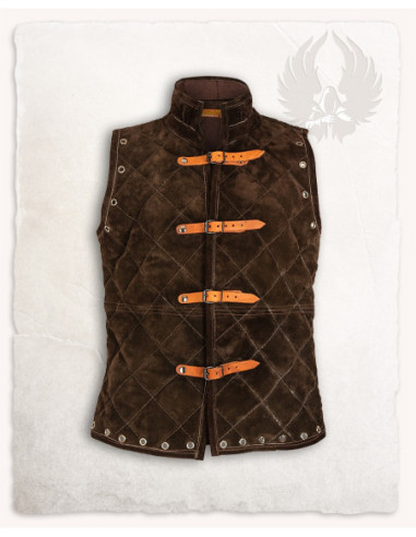 Gilet medieval in pelle scamosciata modello Arthur, colore marrone