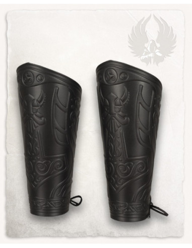 Bracciali vichinghi in pelle modello Thor Ragnarok, colore nero