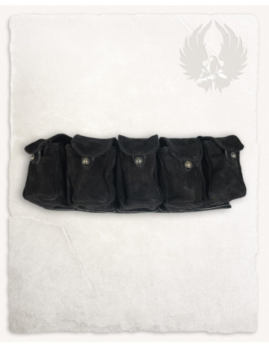 Cintura medieval in camoscio con 5 tasche, colore nero
