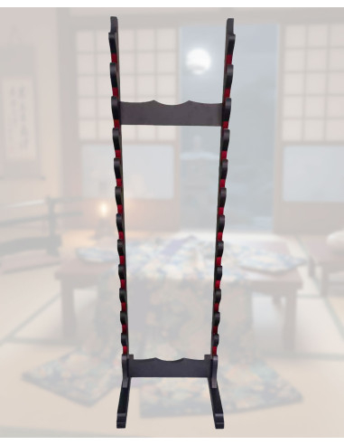 Supporto da terra per 12 mini katanas, legno nero