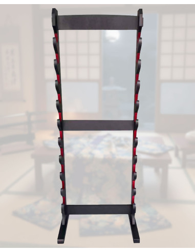Supporto da terra per 10 katane, legno nero