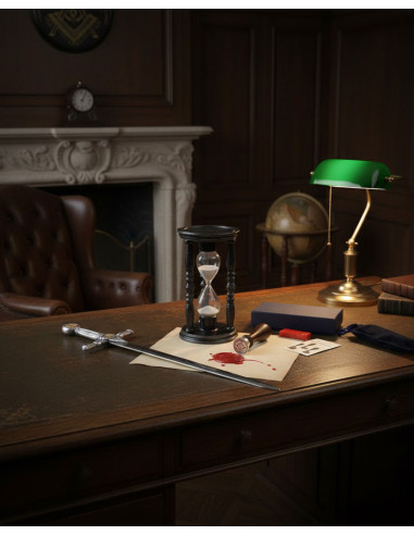 Pacchetto Massonico Tra il Compasso e la Sabbia composto da clessidra, coltellino per lettere e sigillo di ceralacca