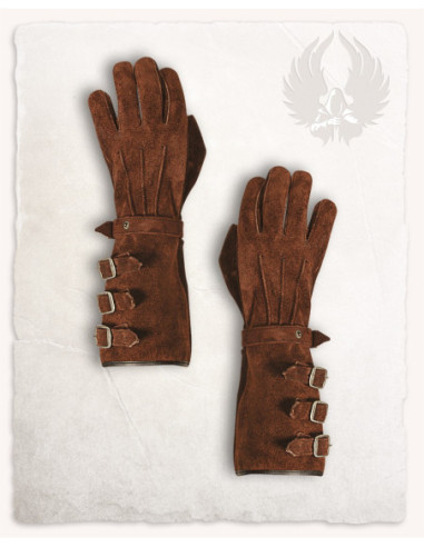 Guanti medievali in pelle scamosciata modello Kondor, colore marrone chiaro