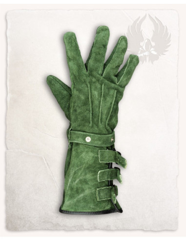 Guanti medievali in camoscio modello Kondor, colore verde.