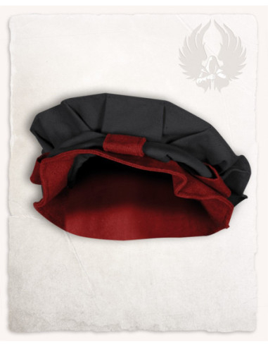 Berretto medieval in cotone modello Rupert, colore nero-rosso