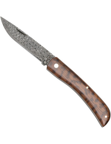 Coltello da tasca premium in acciaio damascato con manico in legno a forma di serpente