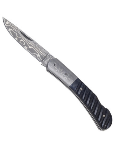 Coltello tascabile in acciaio Damascus e corno di bufalo